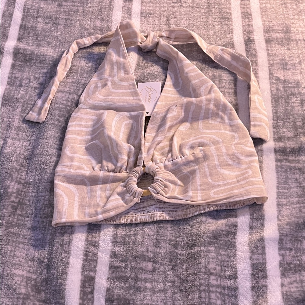 Elegant Beige Halter Top with Ring Accent